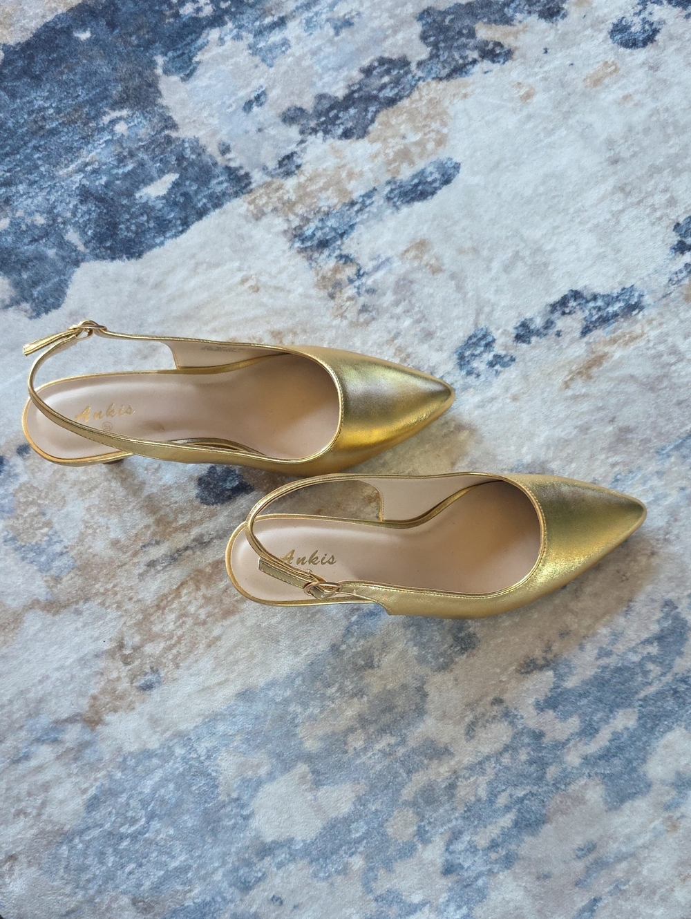 Ankis Gold Pointed Slingback Pumps